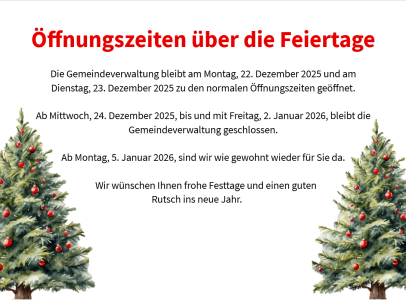 Öffnungszeiten über die Feiertage